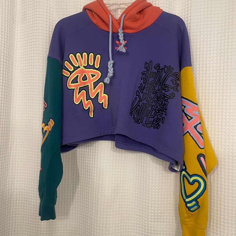 Adidas × Kris Andrew Small Love Unites Pride Colorblock Crop Hoodie